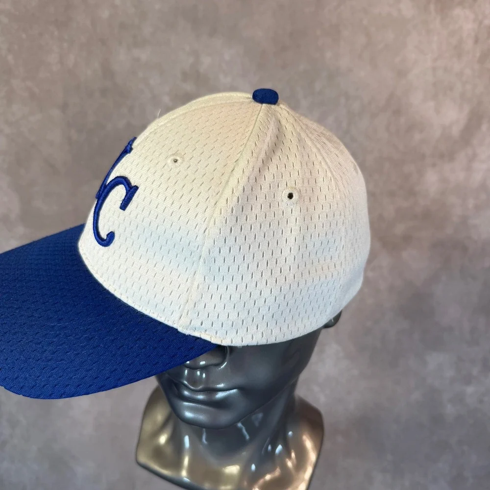 KC Royals Pacific Headwear Baseball Cap Youth 6 3/8-6 7/8 White Blue Mesh Hat